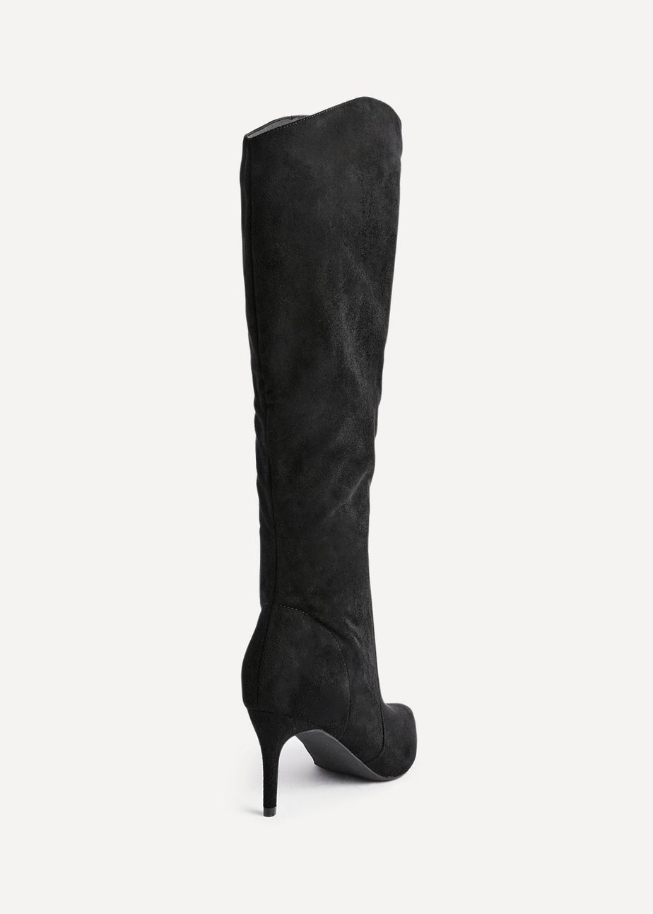 Linzi Ambition Black Faux Suede Assymetric High Leg Stiletto Boot
