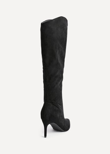 Linzi Ambition Black Faux Suede Assymetric High Leg Stiletto Boot
