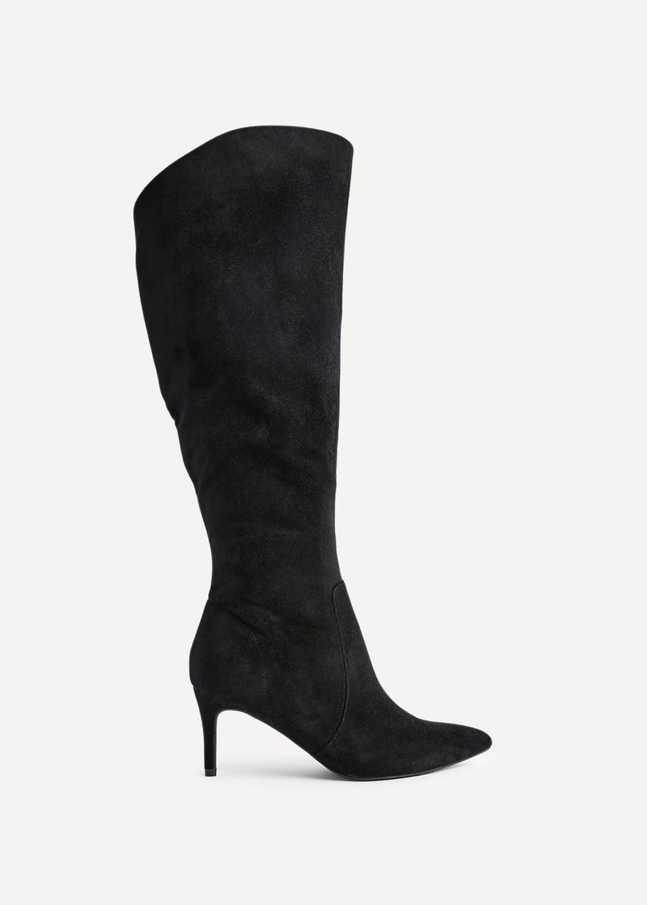 Linzi Ambition Black Faux Suede Assymetric High Leg Stiletto Boot