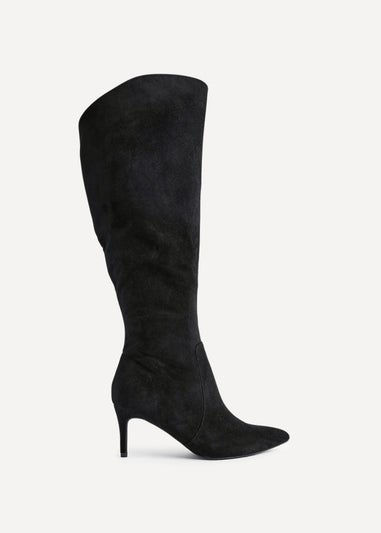 Linzi Ambition Black Faux Suede Assymetric High Leg Stiletto Boot