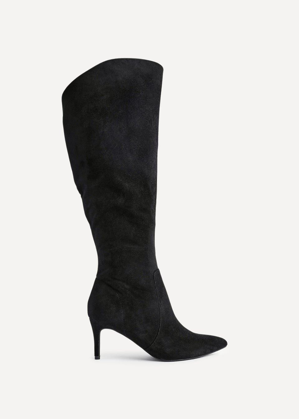 Linzi Ambition Black Faux Suede Assymetric High Leg Stiletto Boot