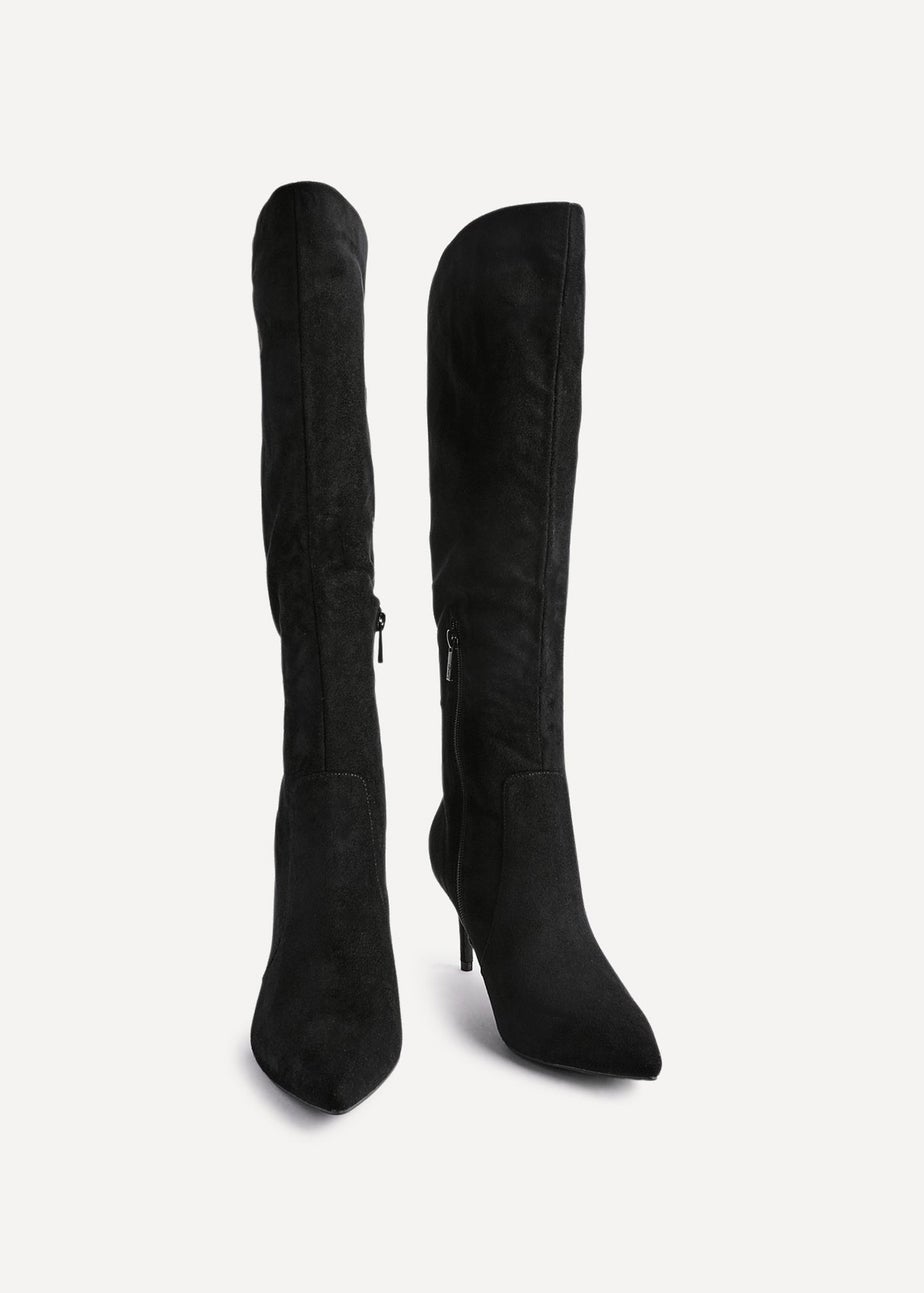 Linzi Ambition Black Faux Suede Assymetric High Leg Stiletto Boot