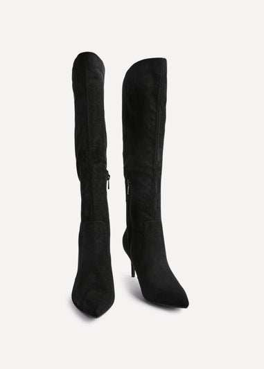 Linzi Ambition Black Faux Suede Assymetric High Leg Stiletto Boot
