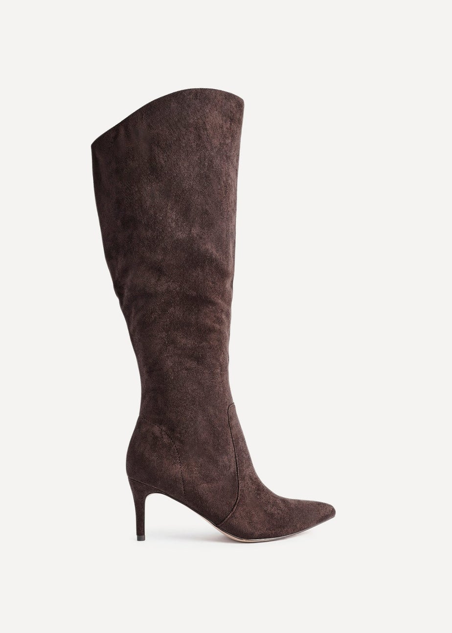 Linzi Ambition Brown Faux Suede Assymetric High Leg Stiletto Boot