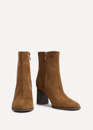 Linzi Approach Tan Faux Suede Round Toe Block Heeled Ankle Boot