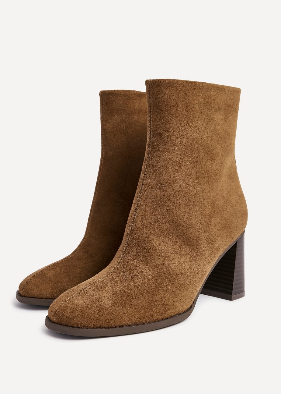 Linzi Approach Tan Faux Suede Round Toe Block Heeled Ankle Boot