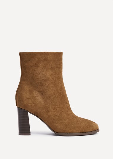 Linzi Approach Tan Faux Suede Round Toe Block Heeled Ankle Boot