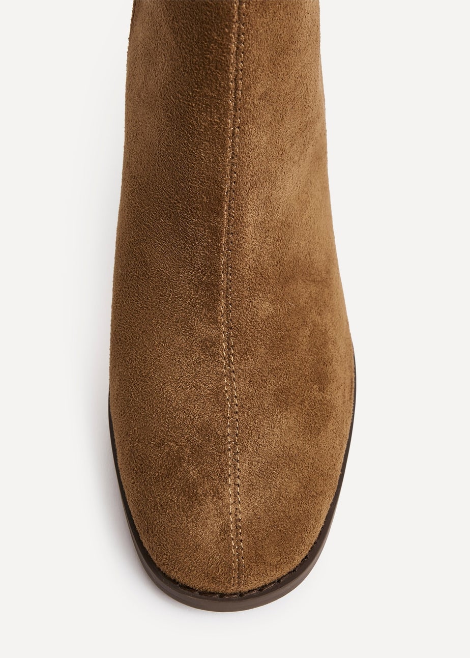 Linzi Approach Tan Faux Suede Round Toe Block Heeled Ankle Boot