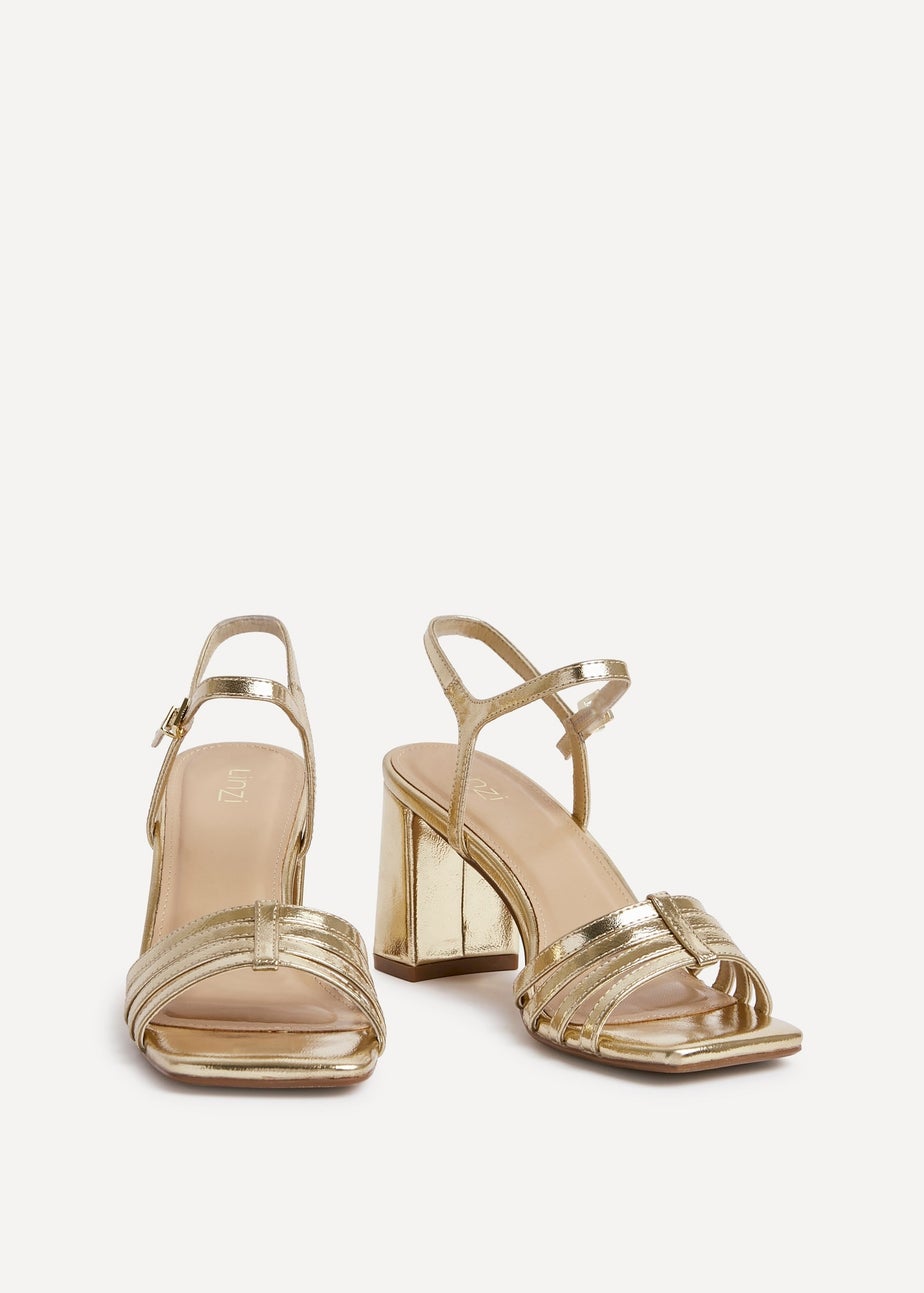 Linzi Annie Gold Faux Leather Strappy Block Heel