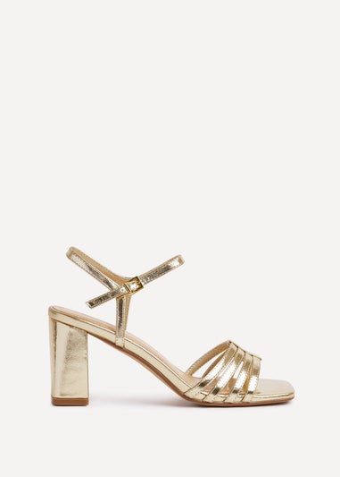 Linzi Annie Gold Faux Leather Strappy Block Heel