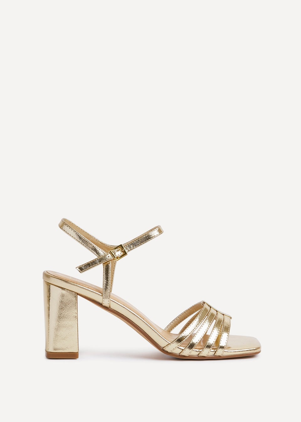 Linzi Annie Gold Faux Leather Strappy Block Heel