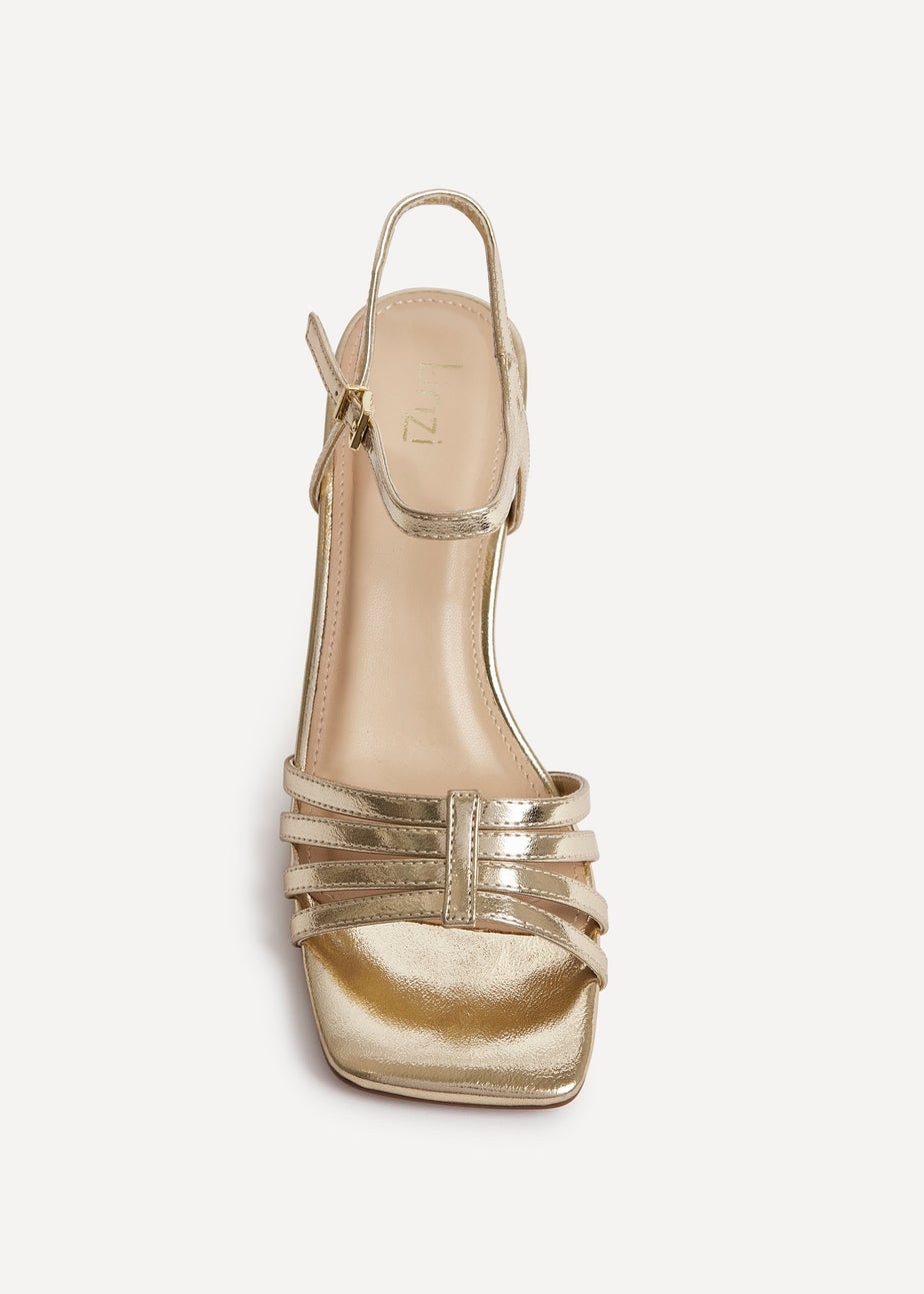 Linzi Annie Gold Faux Leather Strappy Block Heel