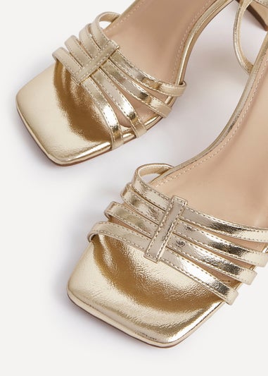 Linzi Annie Gold Faux Leather Strappy Block Heel