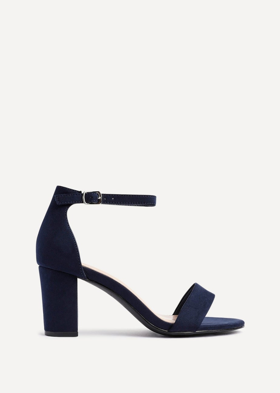 Linzi Legacy Wide Fit Navy Suede Closed Black Block Heel