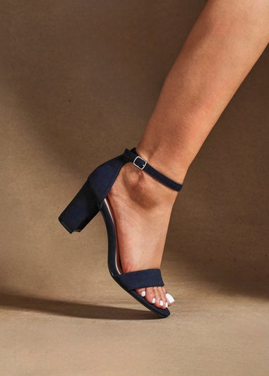 Linzi Legacy Wide Fit Navy Suede Closed Black Block Heel