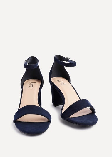 Linzi Legacy Wide Fit Navy Suede Closed Black Block Heel