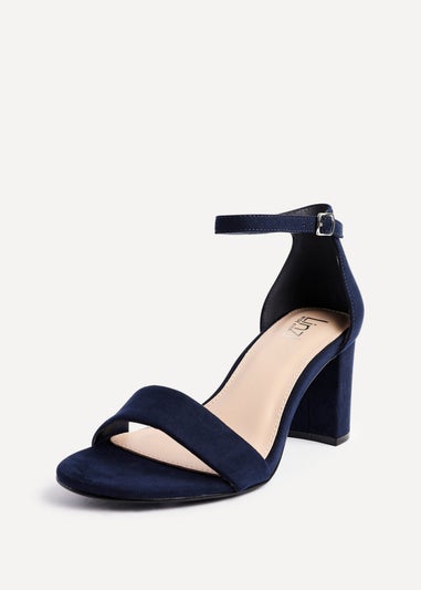 Linzi Legacy Wide Fit Navy Suede Closed Black Block Heel