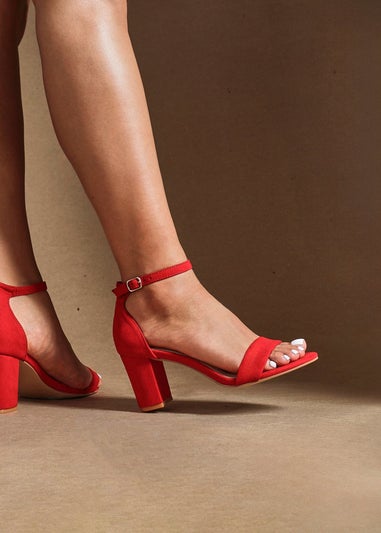 Linzi Legacy Wide Fit Red Suede Closed Black Block Heel