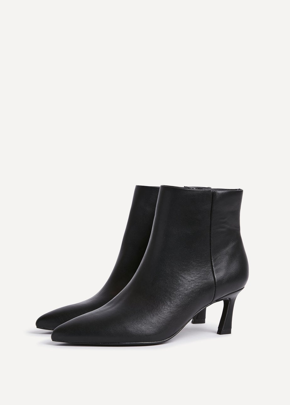 Linzi Secured Black Faux Leather Pointed Toe Stiletto Ankle Boot