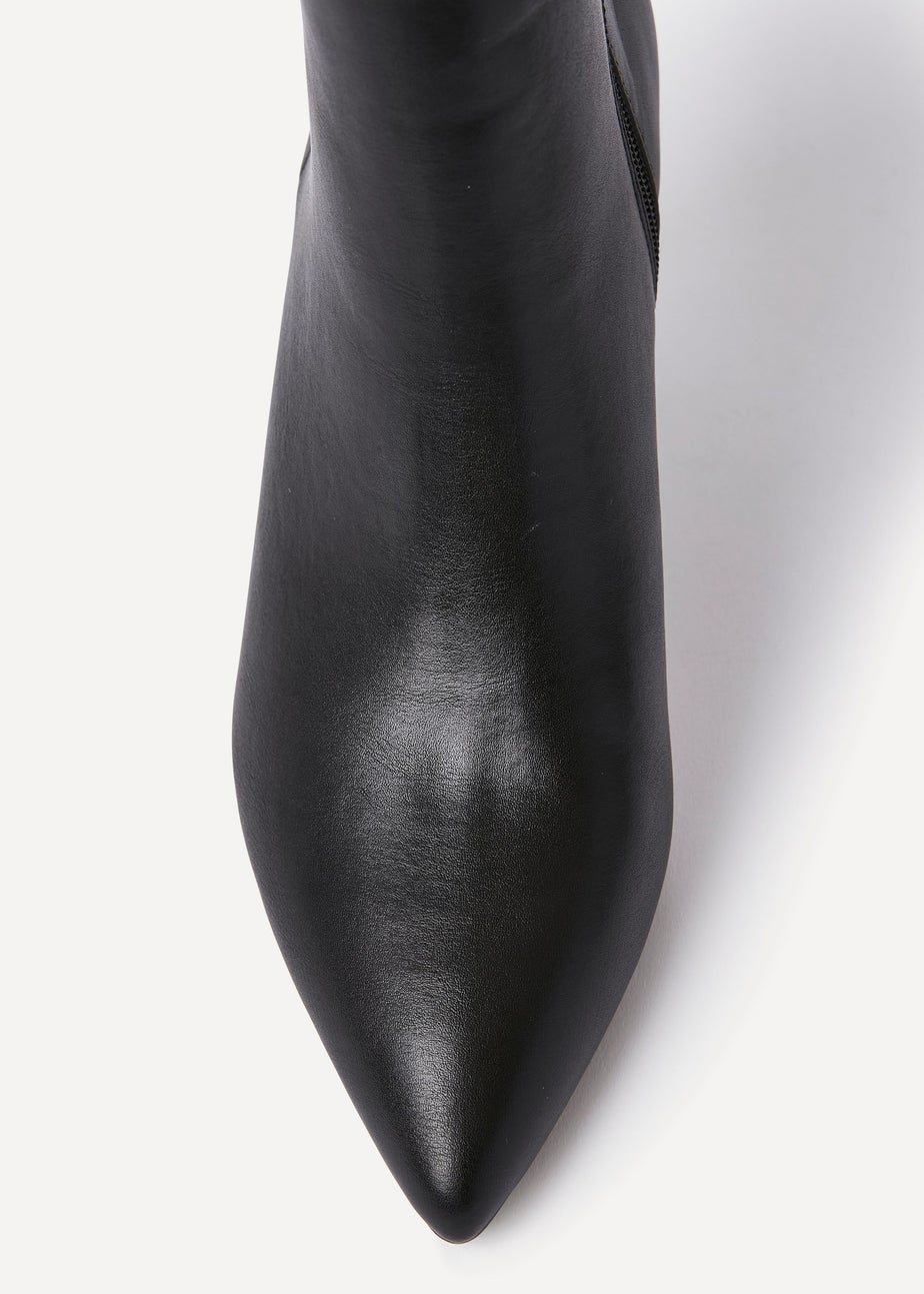 Linzi Secured Black Faux Leather Pointed Toe Stiletto Ankle Boot