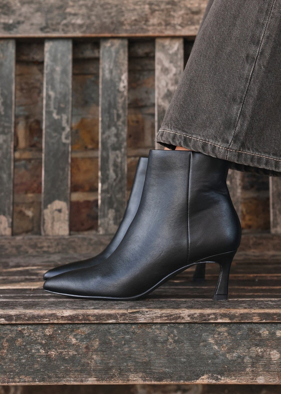 Linzi Secured Black Faux Leather Pointed Toe Stiletto Ankle Boot