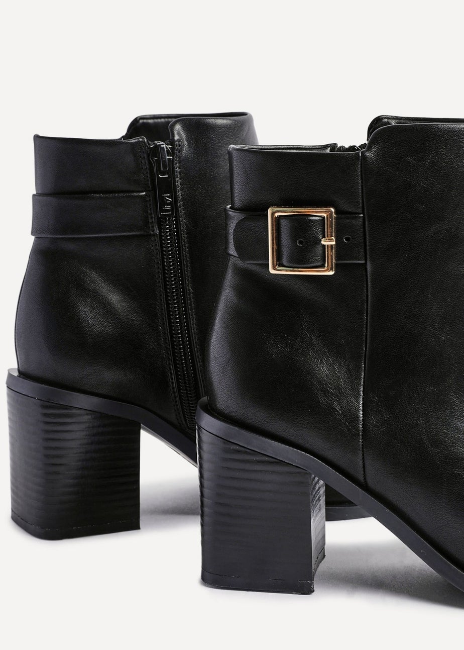 Linzi Rise Black Faux Leather Block Heeled Ankle Boot