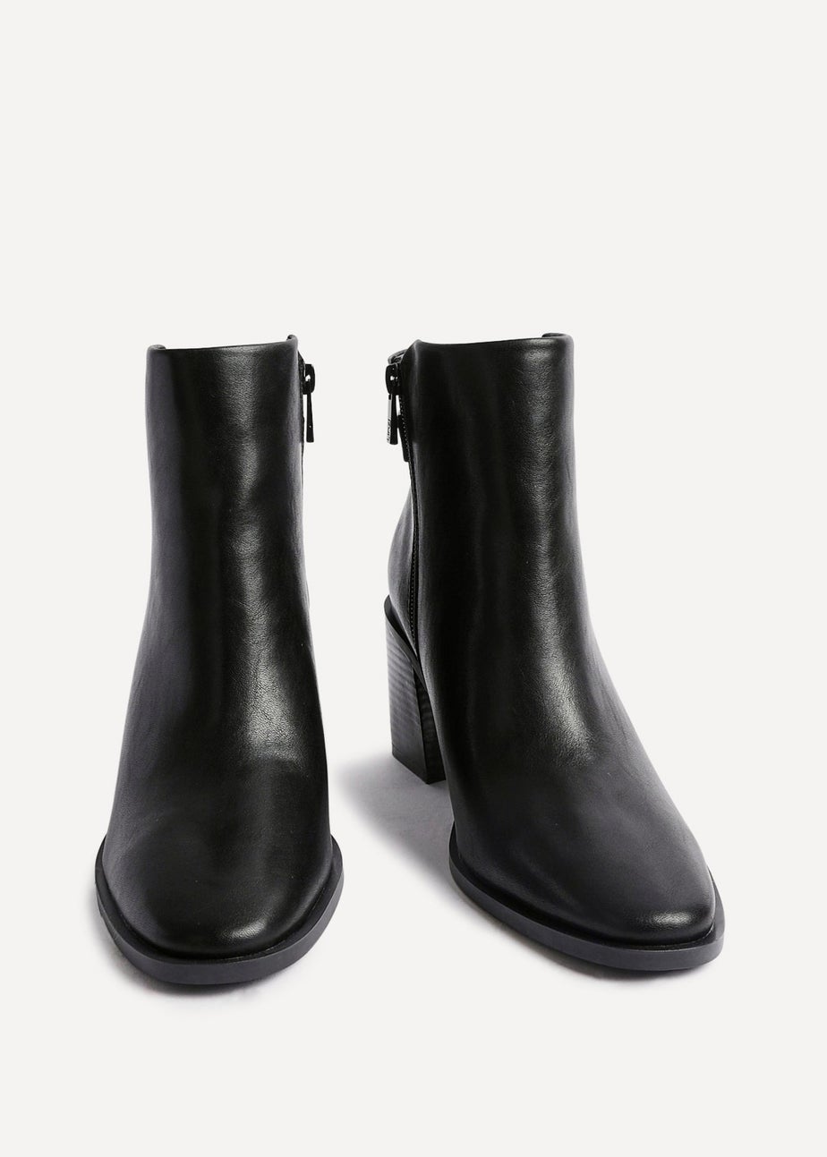 Linzi Rise Black Faux Leather Block Heeled Ankle Boot