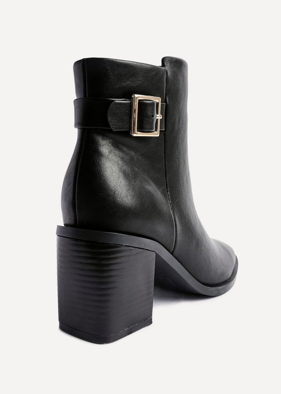 Linzi Rise Black Faux Leather Block Heeled Ankle Boot