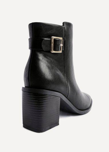 Linzi Rise Black Faux Leather Block Heeled Ankle Boot