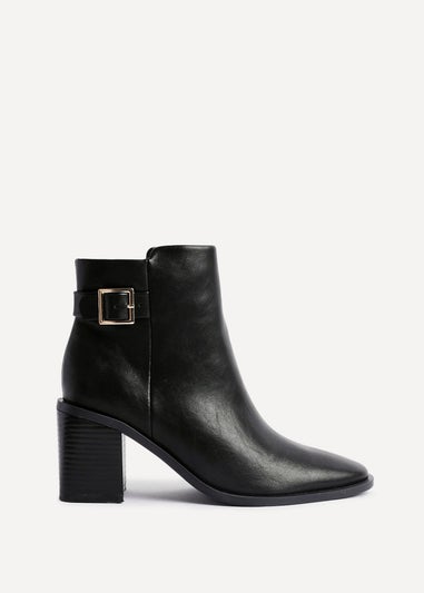 Linzi Rise Black Faux Leather Block Heeled Ankle Boot