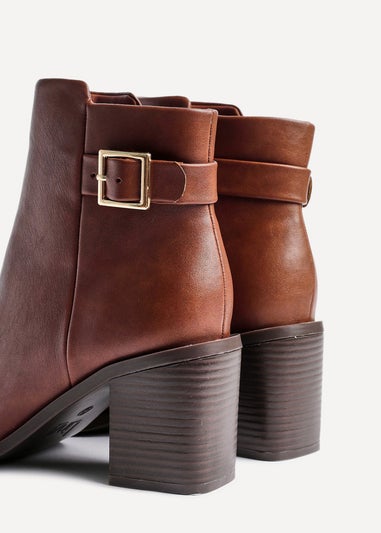 Linzi Rise Tan Faux Leather Block Heeled Ankle Boot