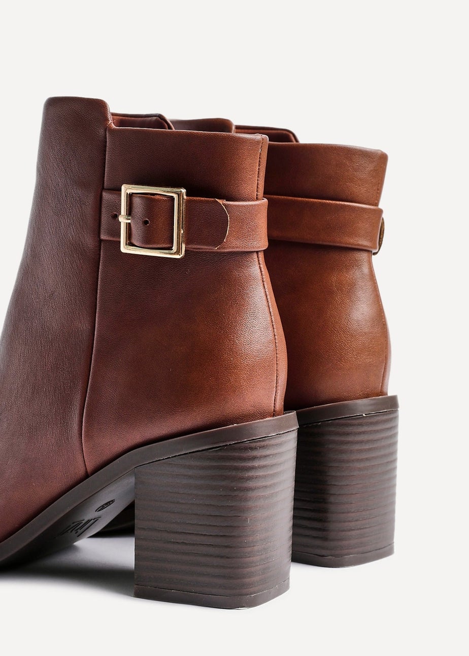 Linzi Rise Tan Faux Leather Block Heeled Ankle Boot