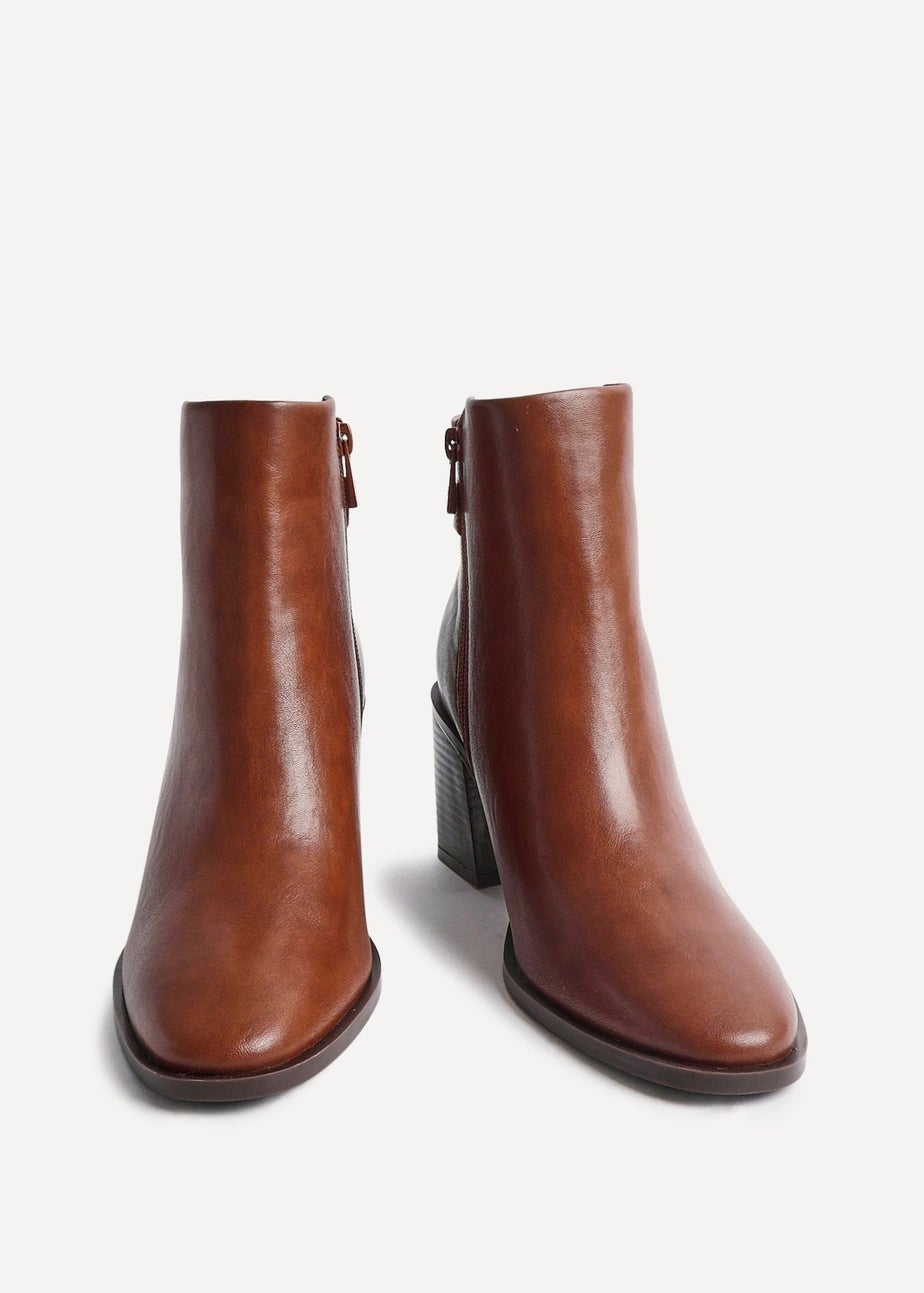 Linzi Rise Tan Faux Leather Block Heeled Ankle Boot