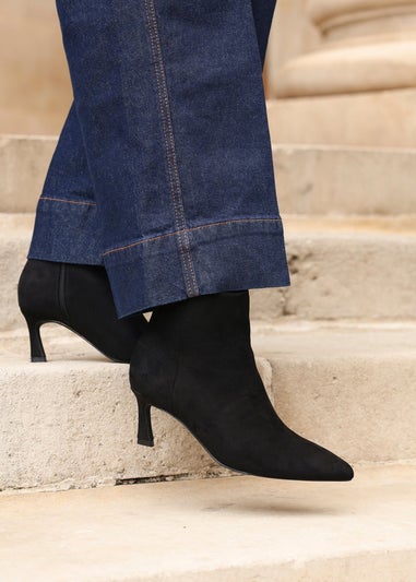 Linzi Secured Black Faux Suede Pointed Toe Stiletto Ankle Boot