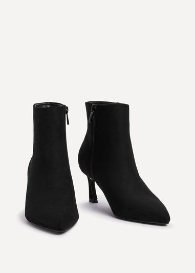 Linzi Secured Black Faux Suede Pointed Toe Stiletto Ankle Boot