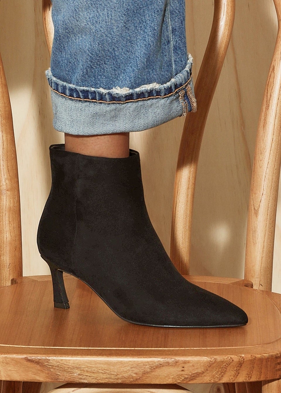 Linzi Secured Black Faux Suede Pointed Toe Stiletto Ankle Boot