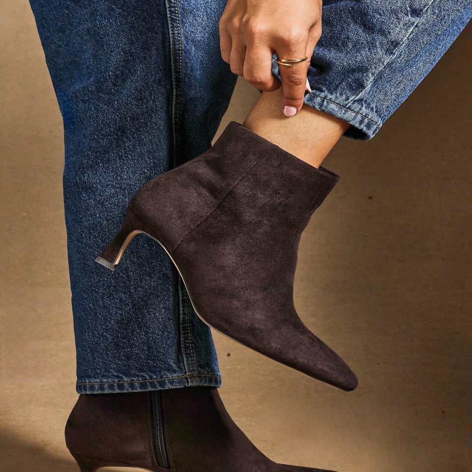 Linzi Secured Brown Faux Suede Pointed Toe Stiletto Ankle Boot