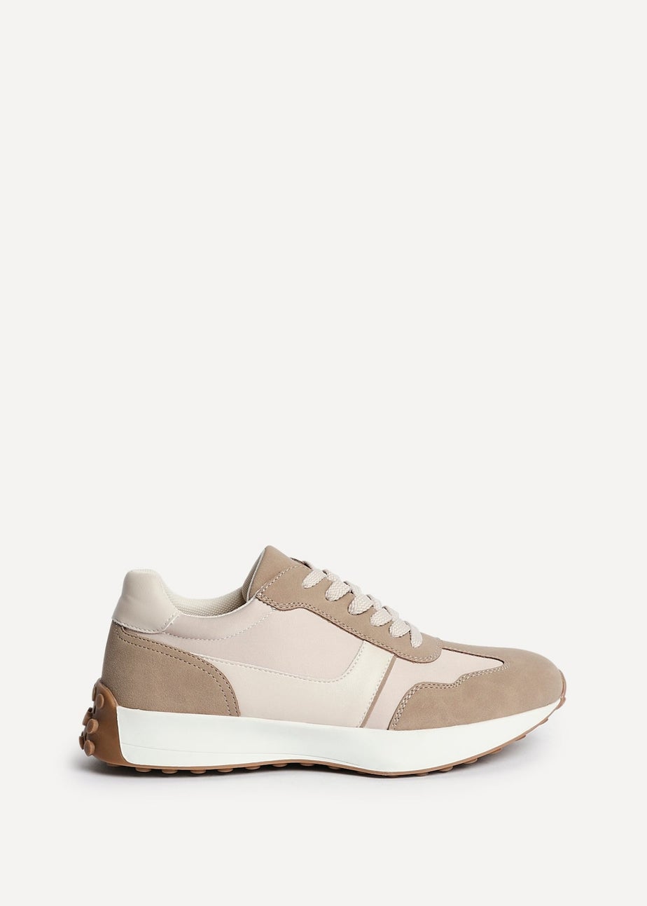 Linzi Hustle Beige Suede Mix Sports Trainers