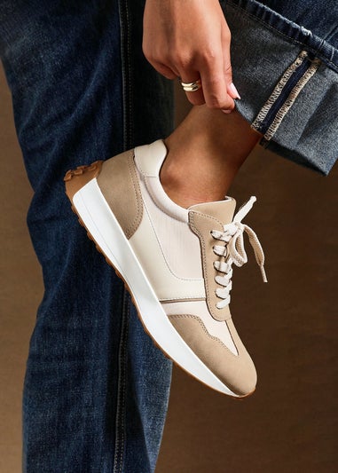 Linzi Hustle Beige Suede Mix Sports Trainers