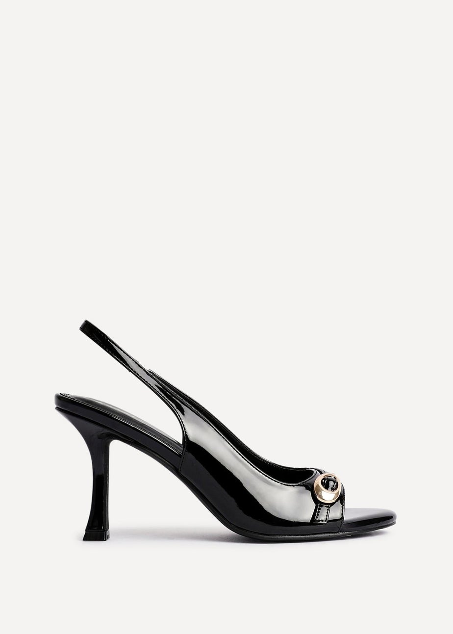 Linzi Potion Black Faux Patent Leather Peep Toe Heel