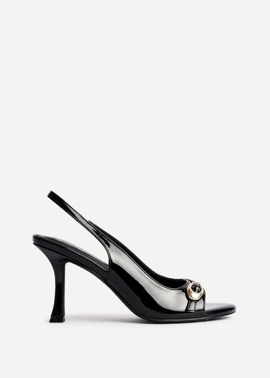 Linzi Potion Black Faux Patent Leather Peep Toe Heel