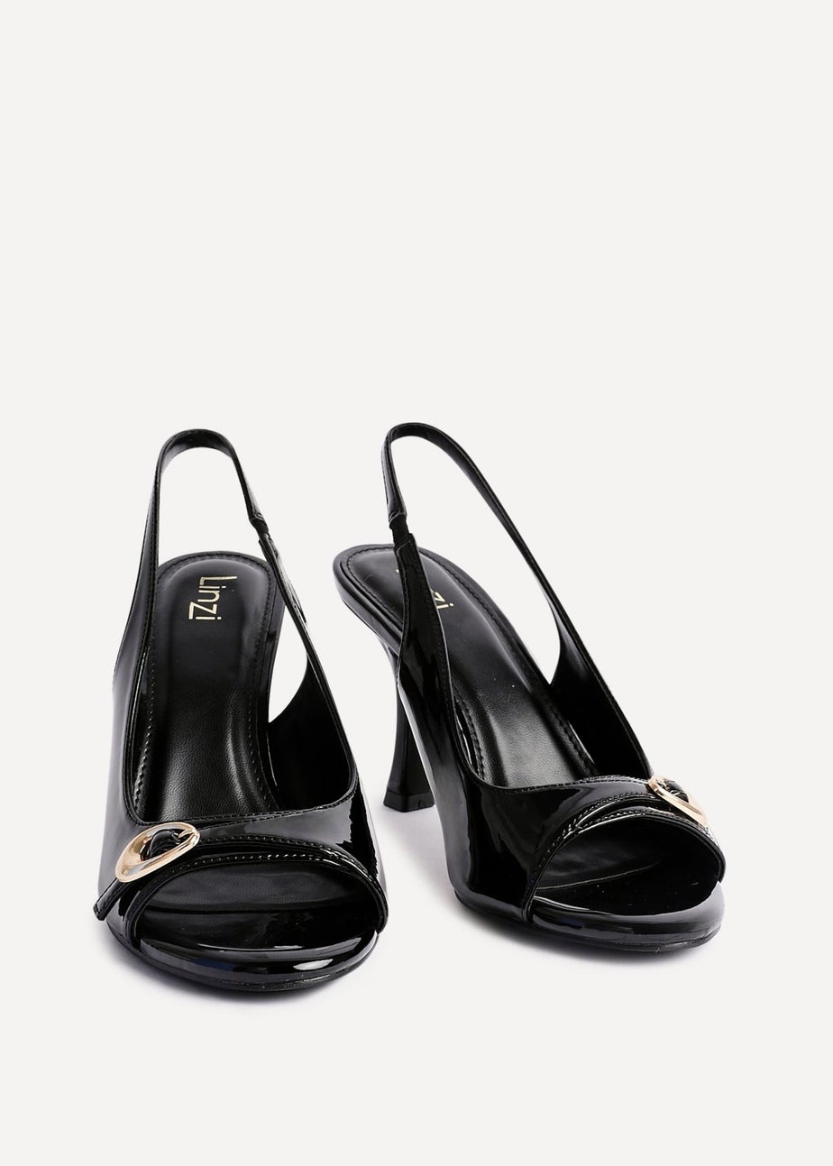Linzi Potion Black Faux Patent Leather Peep Toe Heel