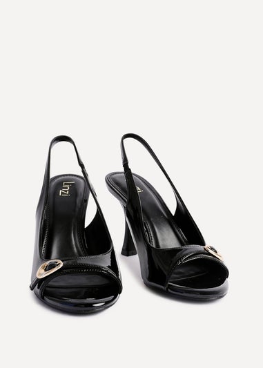 Linzi Potion Black Faux Patent Leather Peep Toe Heel
