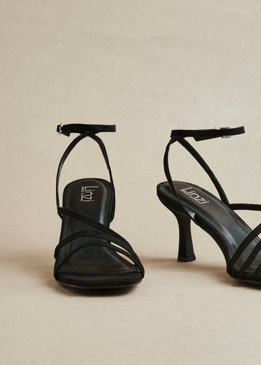 Linzi Reflect Black Faux Suede Strappy Heels