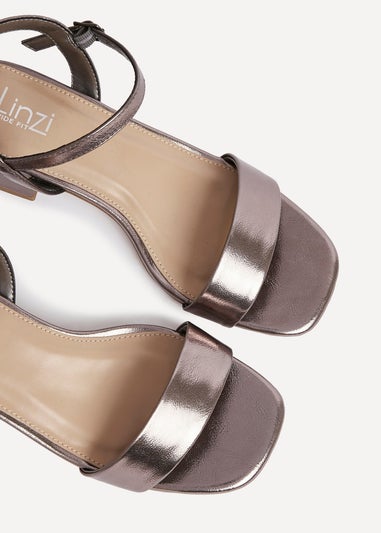 Linzi Carlie Wide Fit Pewter Faux Leather Low Block Heel