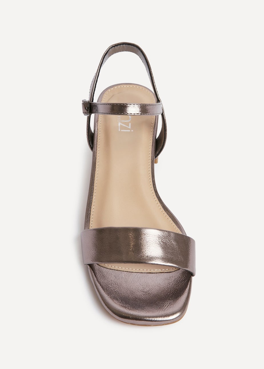 Linzi Carlie Wide Fit Pewter Faux Leather Low Block Heel
