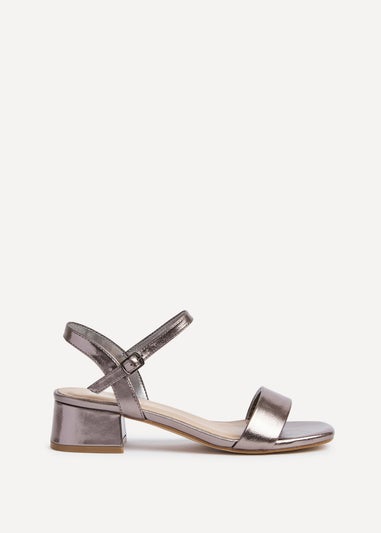 Linzi Carlie Wide Fit Pewter Faux Leather Low Block Heel