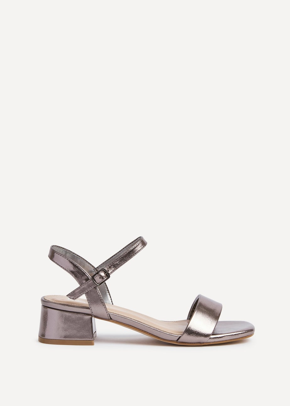 Linzi Carlie Wide Fit Pewter Faux Leather Low Block Heel