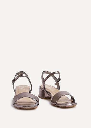 Linzi Carlie Wide Fit Pewter Faux Leather Low Block Heel