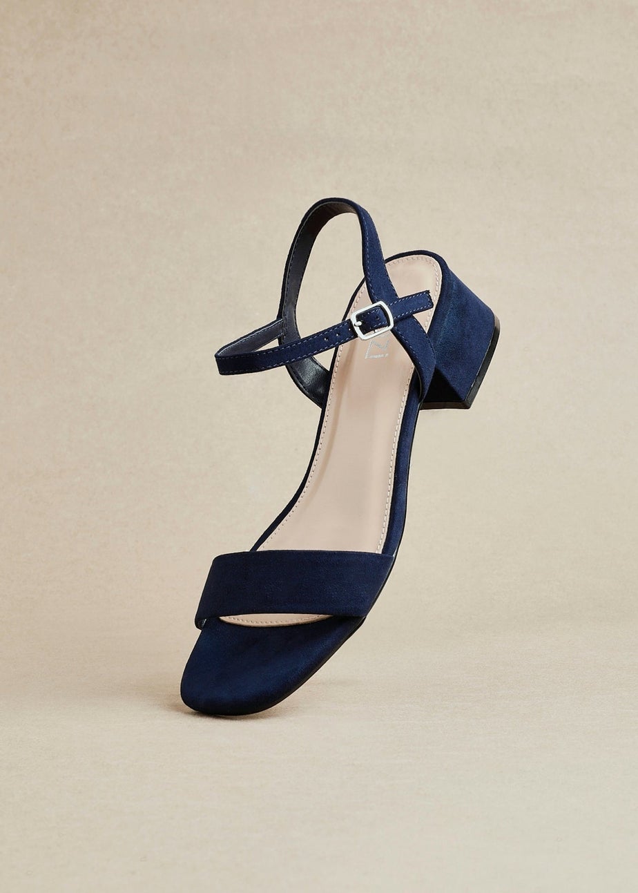 Linzi Carlie Wide Fit Navy Faux Suede Low Block Heel